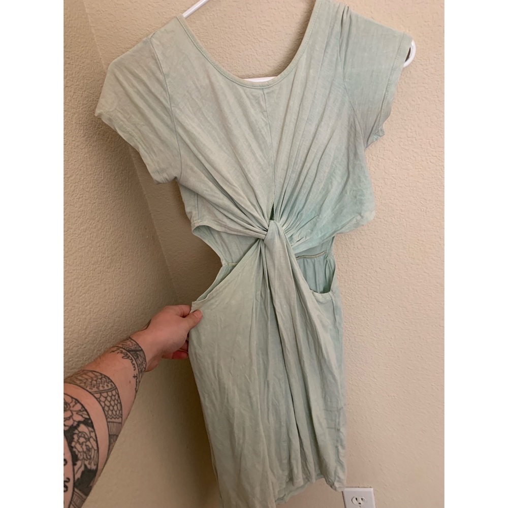 Medium light-wash teal cutout dress